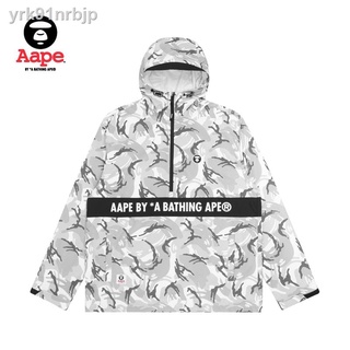 ✶¤Aape men s spring and summer monkey face badge letter printing stitching thin camouflage jacket wi