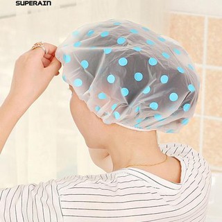 👍SUP🛁 Dots Thickened Waterproof Transparent Shower Cap Bathroom Bathing Hat (5)