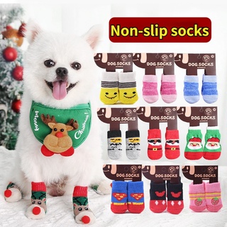 4pcs Dog Socks Christmas and New Year Pet Socks Non-slip Cat Socks