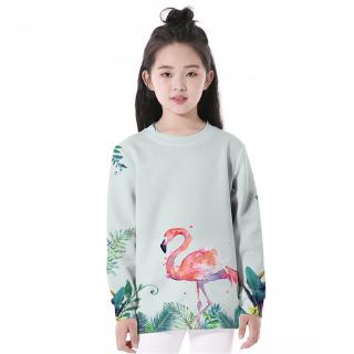 Girls Cute Sweatshirts Flamingo Printing Casual Long Sleeve Round Neck Pullovers Tops (1)