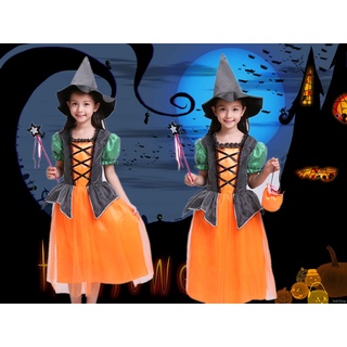 2021ins Kids Halloween Girls Pumpkin Dress Dance Costume