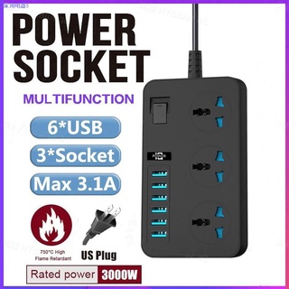 ✓✤US Plug 3000W Power Strip with USB Ports Jacks Surge Protector Universal Socket Extension Cord Plu