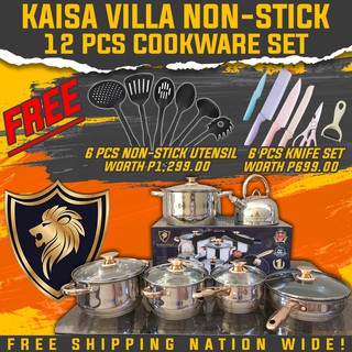 100% Authentic KAISA Cookware Set BUY 1 TAKE 2 FREE 6PCS NON-STICK UTENSIL SET & 6PCS KNIFE SET