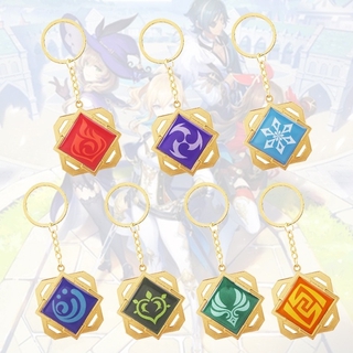 New 7 Styles Genshin Impact Keychain 7 Element Weapons Eye of God Metal Pendant Keyring Keqing Cosplay Gifts