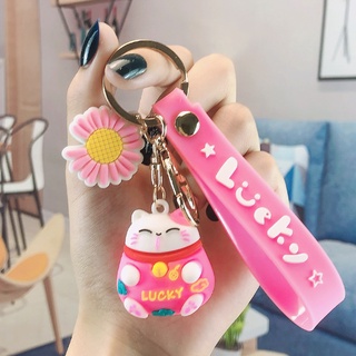 [local stock] Cartoon Lucky Cat key chain car bag key pendant lovely lucky key ring (4)