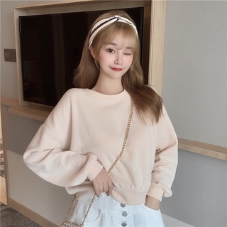 Women's Korean style round neck loose long-sleeved top hoodies 4 colors