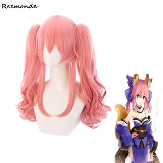 FGO Fate Grand Order EXTRA Tamamo No Mae Cosplay Wigs Long Pink Ponytails Curly Wig Heat