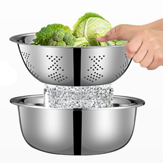 Stainless steel basin drain set, wash rice, vegetable basin, fruit basket, thicken and deepen the ki