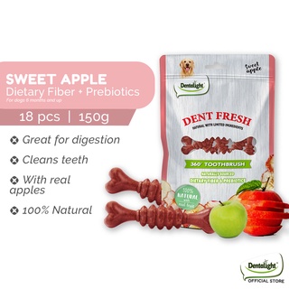Dentalight Dent Fresh Dental Dog Treats 18 Pieces Apple With Dietary Fiber & Prebiotics 150 Grams
