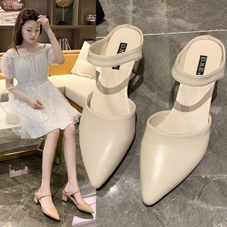 Slippers women s summer Korean version of the new Baotou mid-heel sandals and slippers women s point