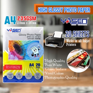 Yasen With Back Print Glossy Inkjet Photo Paper A4 235GSM (20 Sheets/Pack)