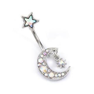 Navel Belly Button Rings Bar Crystal Moon Star Dangle Body Piercing Jewelry (9)