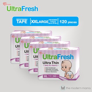 Ultrafresh Ultra Thin Dry Tape Diapers XXL 120s Babies 15 kg up or 33 lbs up