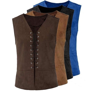 Medieval Men Retro Steampunk Lace Up Waistcoat Sleeveless Vest (1)