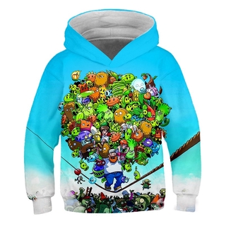 Boy Hoodies Plants Vs Zombies Cartoon Sweatshirt Boys Clothes Blue Printed Clothes Funny Pullover Hoodie