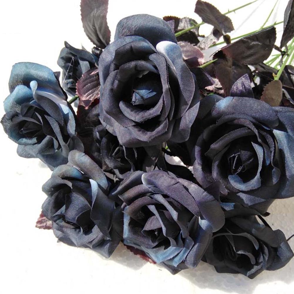 9pcs Artificial Black Rose Bouquet Simulation Flower Home Wedding Party Decoration