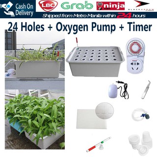 【Fast Delivery】24 Holes Plant Site Hydroponic Kit Garden Pots Planters Seedling Pot Indoor Box Grow (1)