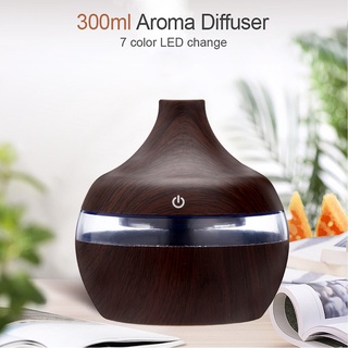 ✽❡♈4# Air Aroma Essential Wood Grain Air Humidifier USB Mini Mist Maker LED Light Oil Diffuser LED A