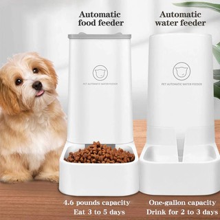 2Pcs Pet Automatic Water Dispenser and Automatic Feeder Dispenser White 3.8L Cat and Dog