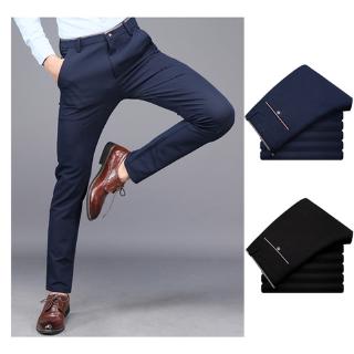 Men Casual Fashion British Style Straight Slim Elastic Chinos Pants Business Formal Long Trousers