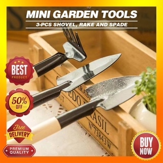 3-pcs Mini Gardening Tool Set Wooden handles Shovel Rake Spade Succulent Tools Mini Tools
