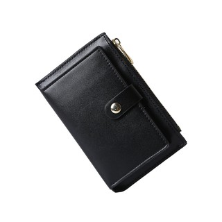 Women Wallet PU Leather Fashion Zipper Button Mini Solid Color Coin Purse Card Holder