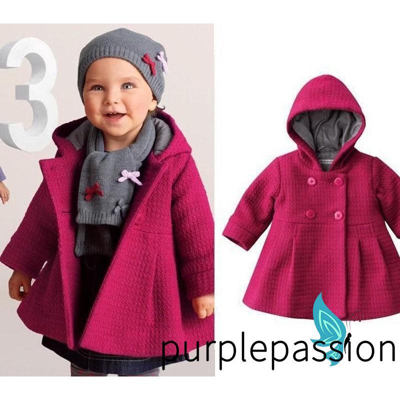 .AL-New Baby Toddler Girl Autumn Winter Horn Button Hooded Pea Coat Outerwear giPj