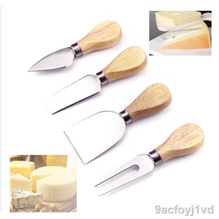 Spot goods ♘㍿Rocky's Trend 4pcs Stainless Kitchenware Oak Wood Handle Cheese Butter Blade Fork Knive