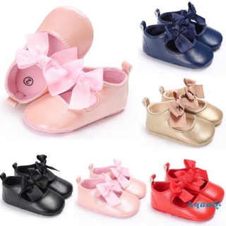 AQQ-New Toddler Infant Newborn Baby Girls Sneakers Bow Non-slip Crib Bow Shoes Soft Sole Party Prewalkers PU Shoes 0-18M