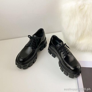 ✿✿FE✿✿ small leather shoes female British style 2021 new spring and autumn all-match thick-soled heightened lace up college black patent single