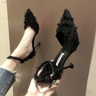 Spot✴♞☼Net celebrity buckle small fresh high heels 2021 new spring and summer all-match girl pointed