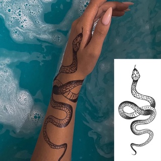 Fashion Temporary Tattoo Stickers for Women Men Black Snake Waterproof Fake Tattoo Waist Body Arm Dark Snake Tatoo Big Size