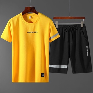❆✇Men T-shirt Short Sleeve Tshirt + Shorts Sets Round Neck T shirt Men Clothing T-shirts