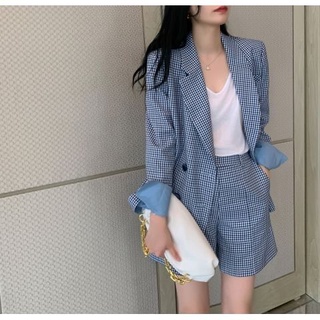 Suit jacket suit Korean coat clothes women blazer loose long sleeve blue pants shorts high waist (6)