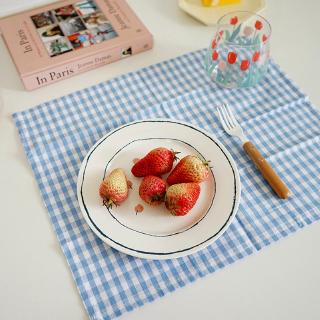 Korean Placemat Cotton plaid Coaster Simple Photo Background Cloth Tablecloth (6)