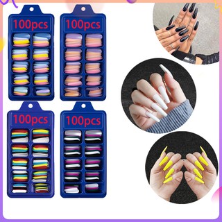 【Free glue + nail file】100 pcs/Set Colorful Natural Franse Ballet False Nails Tips full Cover Fake Nails Manicure French Nail Art make up beauty Tools