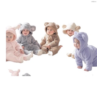 ♤▬❆Baby Romper Coral Fleece Jumpsuit Winter Cotton Warm Long Sleeve Hooded Infant Bodysuit Toddler R