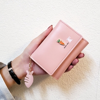 ins short wallet female 2019 new European and American fashion simple solid color three-fold personality cute small fresh wallet