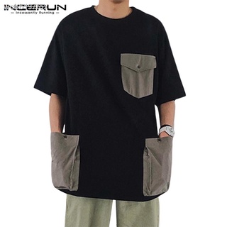 ❈INCERUN Men Casual Stitched Short Sleeve Multi Pocket Loose Shirt