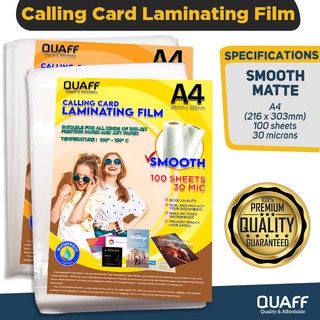 QUAFF Laminating Film for Calling Card Paper A4 30 Microns [100 sheets per pack]