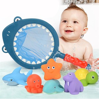 7Pcs Press Squeaky Squeaking Sound Animals Baby Bath Shower Floating Toys Set
