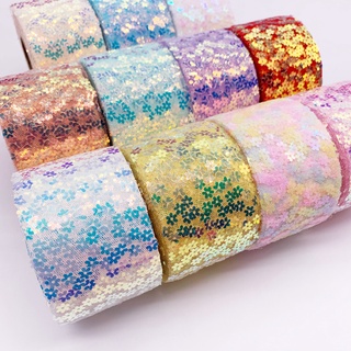 Hot Sale 6cm*10 yards plum mesh cloth sequins embroidery DIY children's hair ornaments bow accessories ribbon
