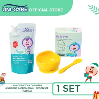 UniLove Bottle Cleanser 500ml and Silicone Suction Bowl + Spoon (1 Set) -YELLOW