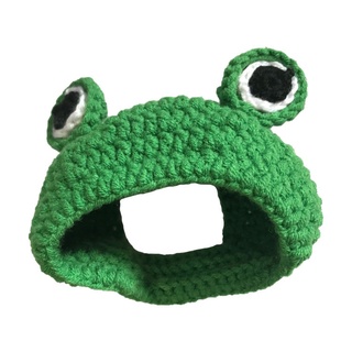 Cat headgear cartoon frog shape hand-knitted crochet cat and dog performance head accessories pet h (6)