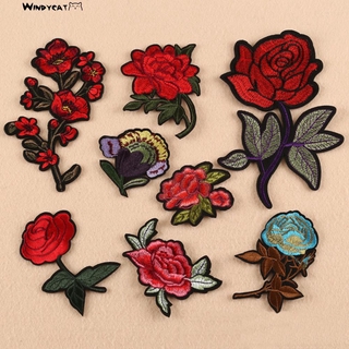 COD Rose Flower Sew Badge Iron on Embroidery Patches Bag Jeans Applique Set Craft