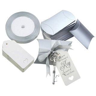 ☀Normal delivery☀50Pcs Wedding Souvenir Gift Set Pillow Candy Box Vintage Skeleton Key Opener Fre (7)