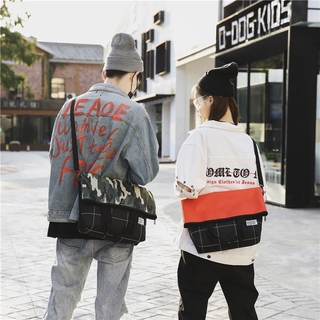 Custom Messenger Bag Men and Women's One-Shoulder Handbag Japanese-Style Retro Plaid Fashion Trendy