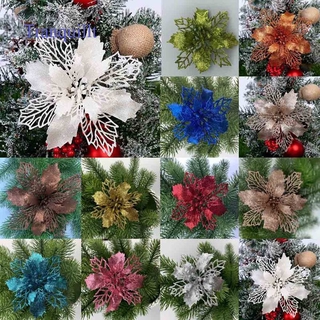 10Pcs Artificial Christmas Flowers Glitter Fake Flower Xmas Tree Decorations Ornament (1)