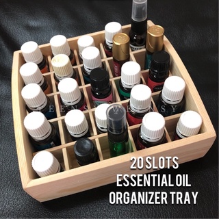 25 Slots Wooden Tray Organizer For Essential Oil Bottles with Removable Grids