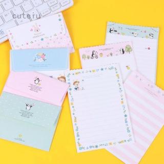 ( 4 Sheet Letter Paper 2 Pcs Envelopes) Mini Flowers Cute Rabbit Penguins Letter Pad Set Writing